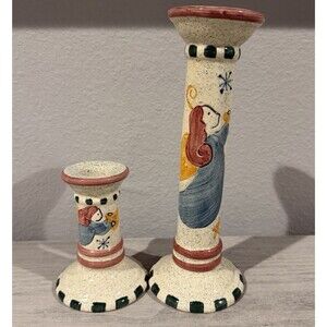 Vintage Set Painted Angel Christmas Candlesticks Speckled 90s Nostalgic Kitschy